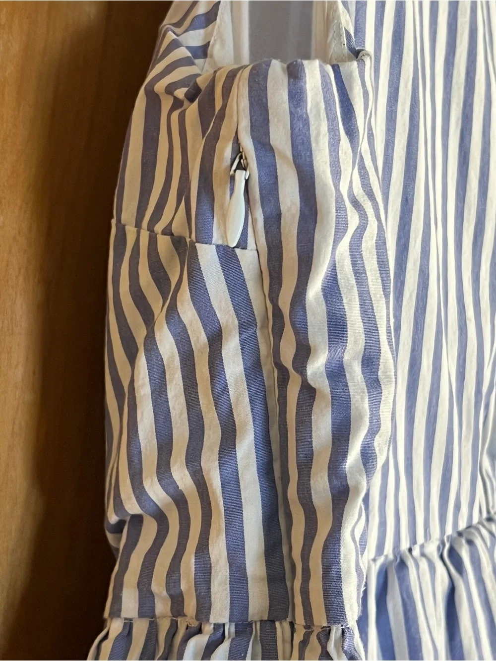 J. Crew Blue and White Striped Sleeveless Tiered Dress